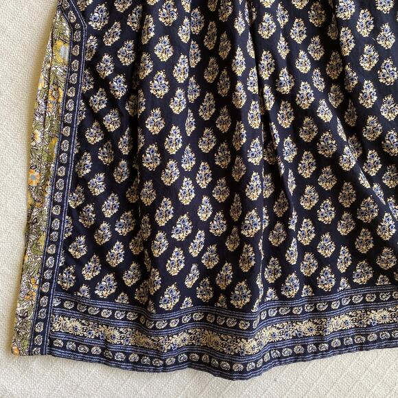 La Vie Rebecca Taylor Indienne Cotton Midi Dress Boho Floral Block Print Small - Picture 10 of 12